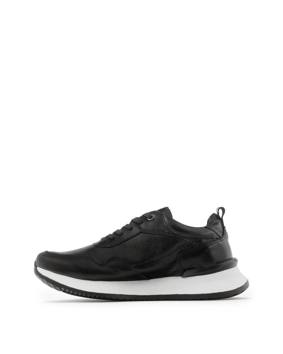Tenis Metro Casuales en Cuero Negro - vista lateral zapato artesanal Valetz