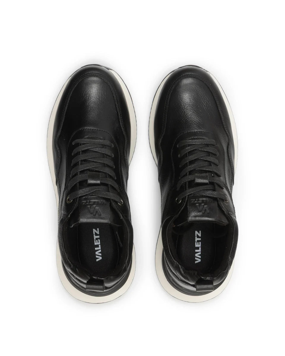 Tenis Metro Casuales en Cuero Negro - detalle costura cuero premium hecho a mano