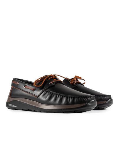 Náuticos en Cuero Negro y Café - vista lateral zapato artesanal Valetz
