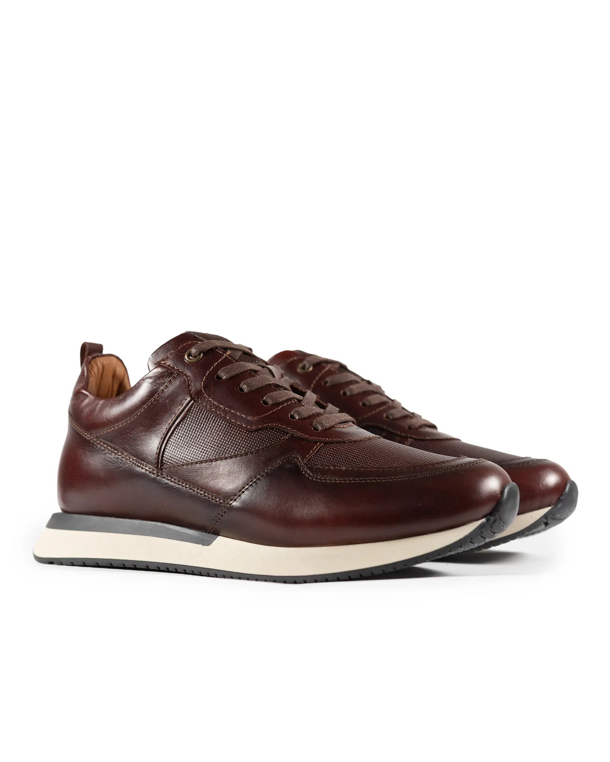 Tenis Lusso Casuales de Vestir en Cuero Coñac - detalle costura cuero premium hecho a mano