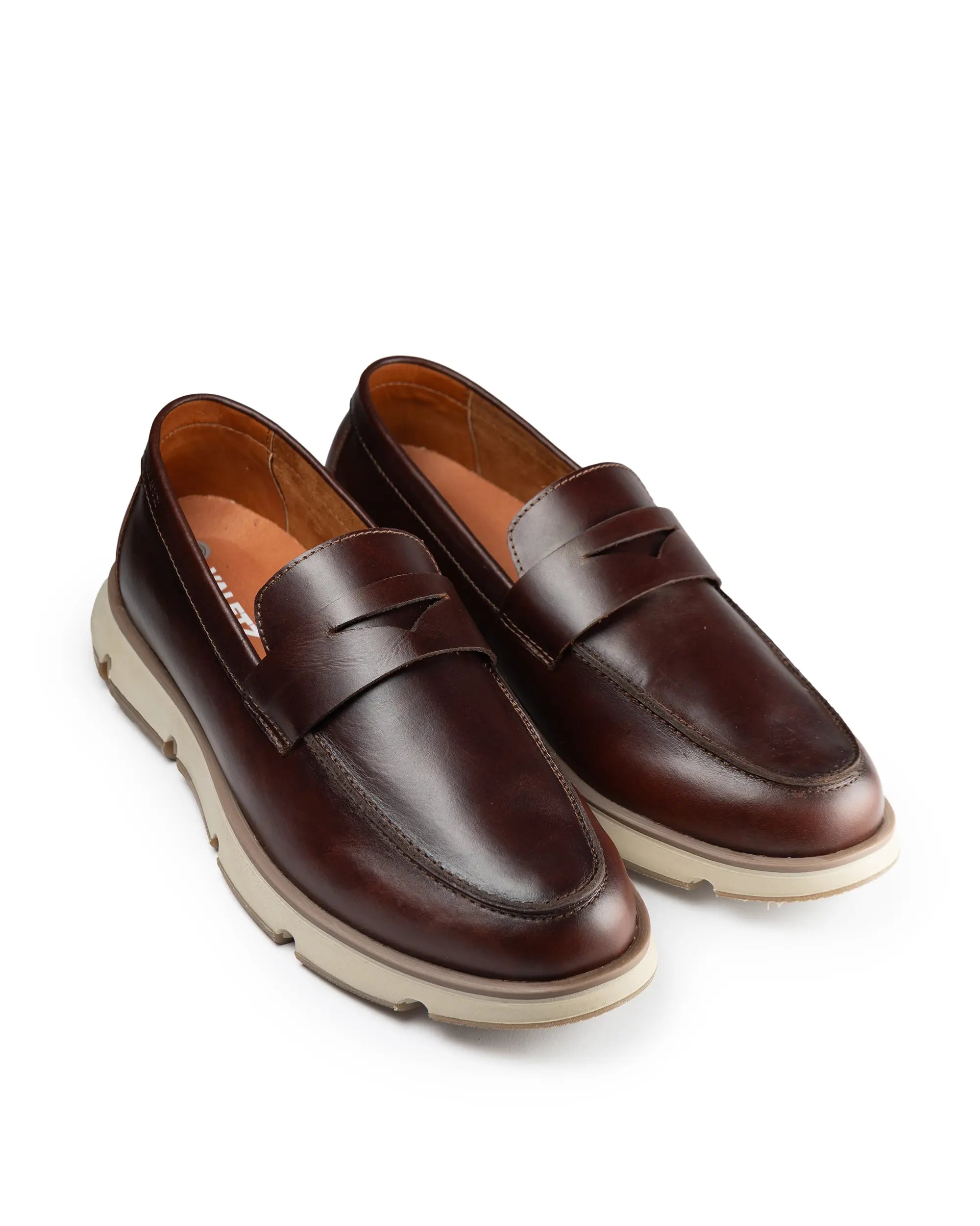 Olmo Estilo Penny Loafer Coñac x Cafe - vista lateral zapato artesanal Valetz