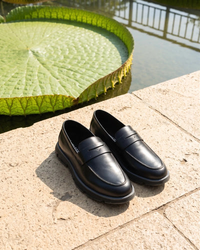 Olmo Estilo Penny Loafer Negro - par completo cuero autentico