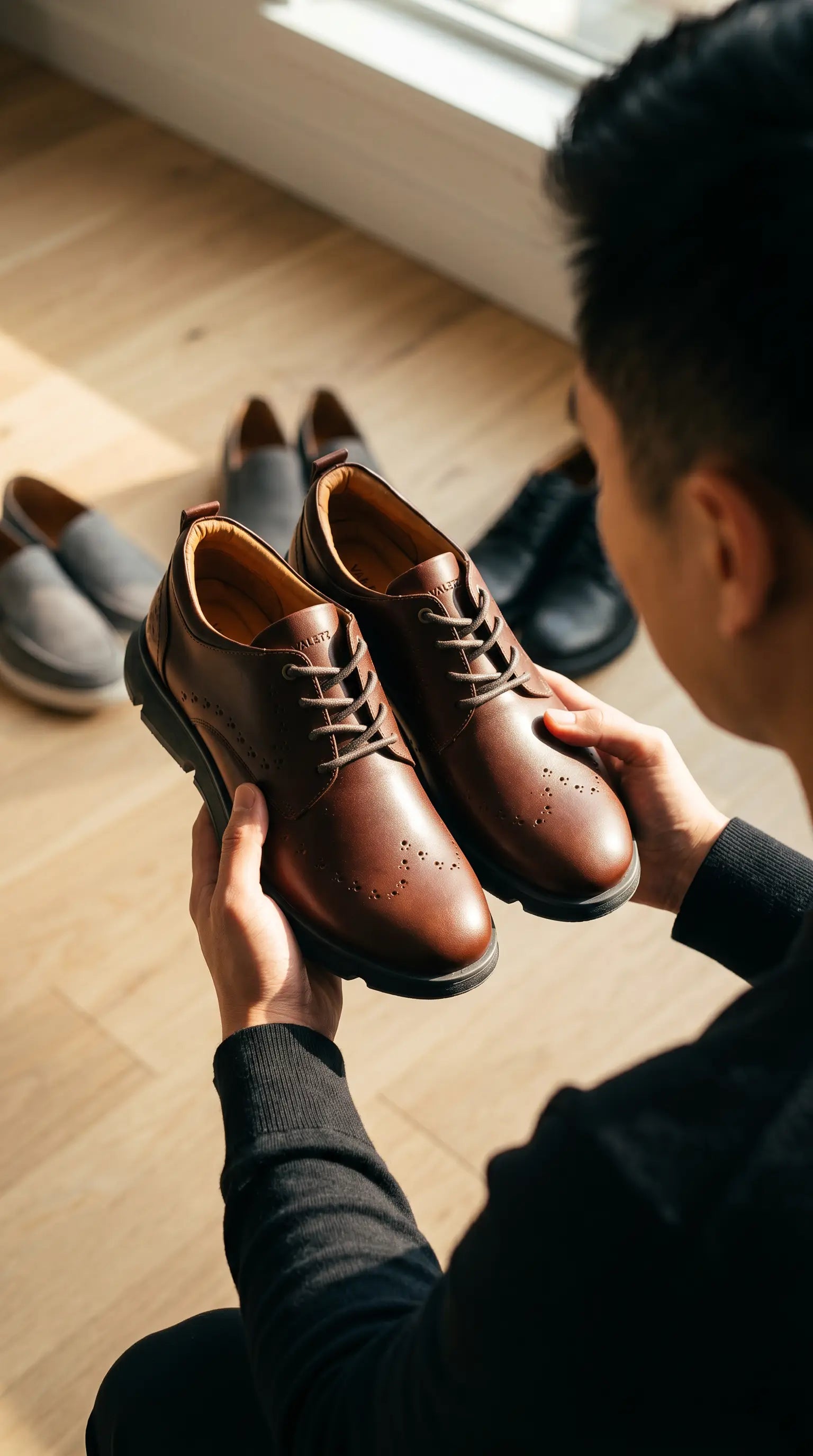 Oxfords Nardo Coñac y Negro - suela antideslizante Valetz