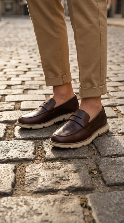 Olmo Estilo Penny Loafer Coñac x Cafe - vista superior diseno elegante