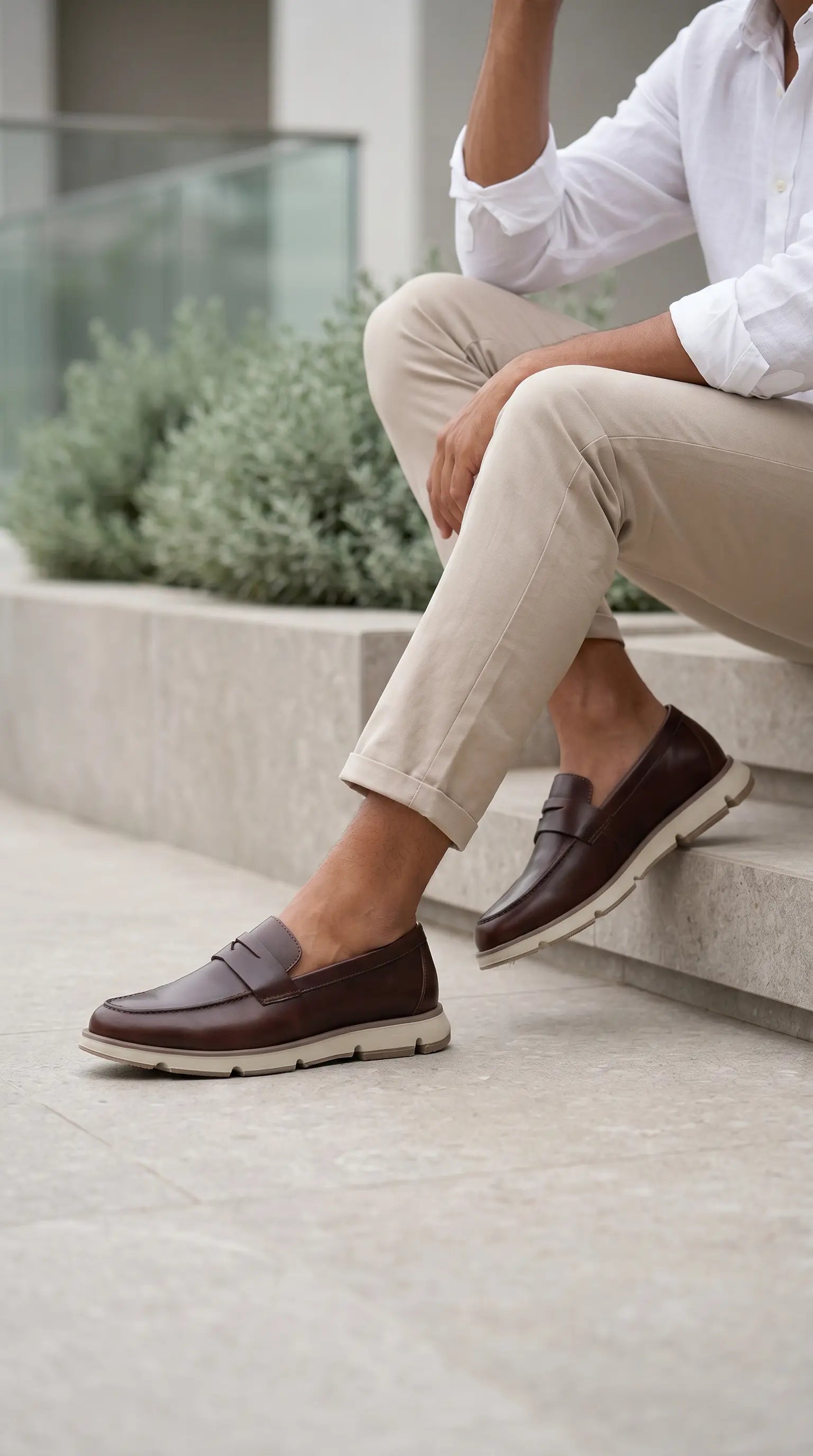 Olmo Estilo Penny Loafer Coñac x Cafe - par completo cuero autentico