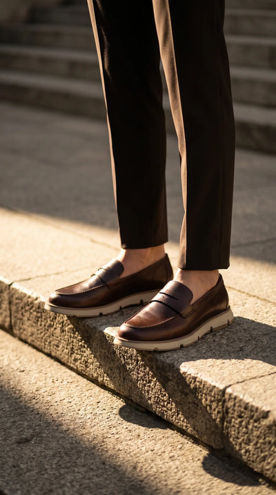 Olmo Estilo Penny Loafer Coñac x Cafe - empaque premium envio gratis Colombia