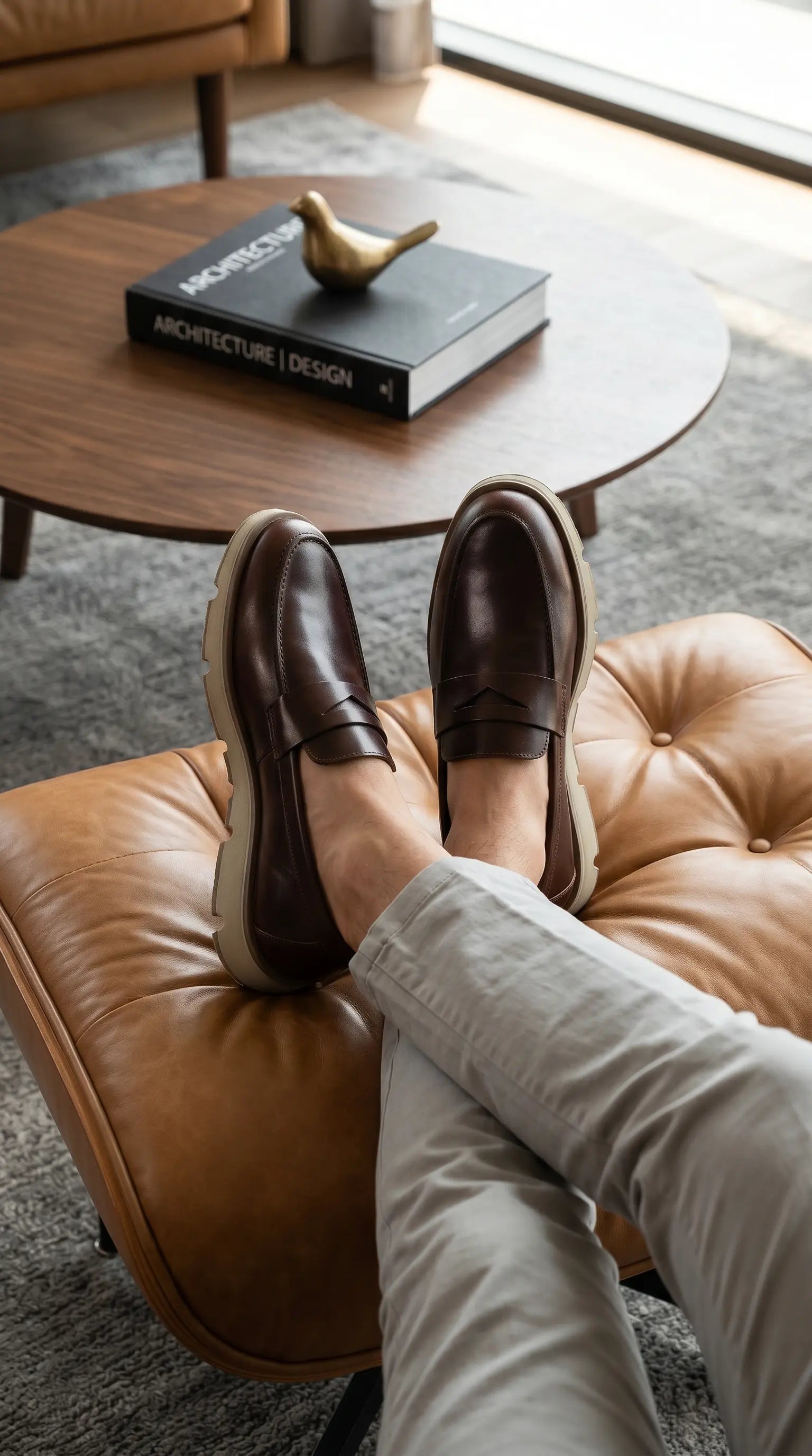 Olmo Estilo Penny Loafer Coñac x Cafe - suela antideslizante Valetz